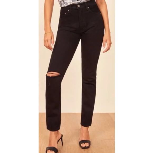 Reformation Jeans Julia High Cigarette Black Destroyed Size 27 - Picture 1 of 7